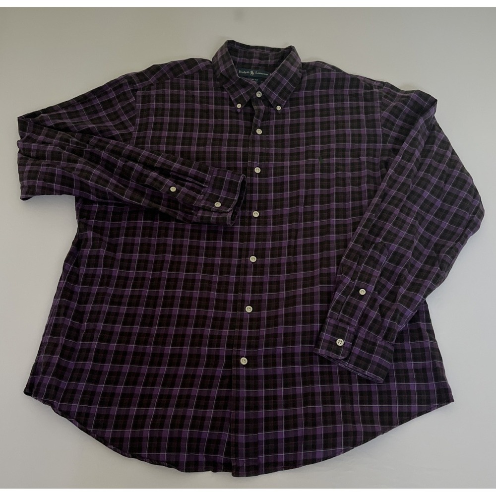 Polo Ralph Lauren Purple Plaid Custom Fit Cotton Dress Shirt Mens XL